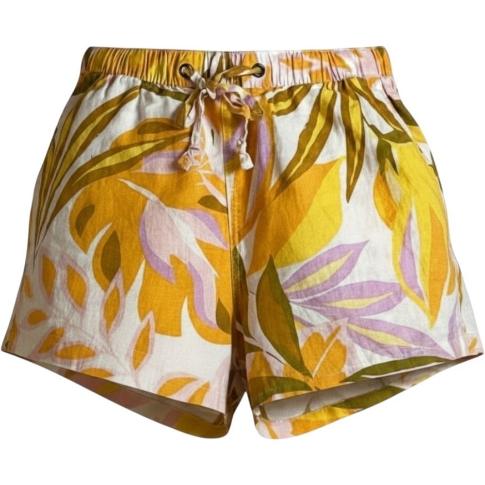100% Linen Botanical Shorts C&C California Tropical Drawstring Size L